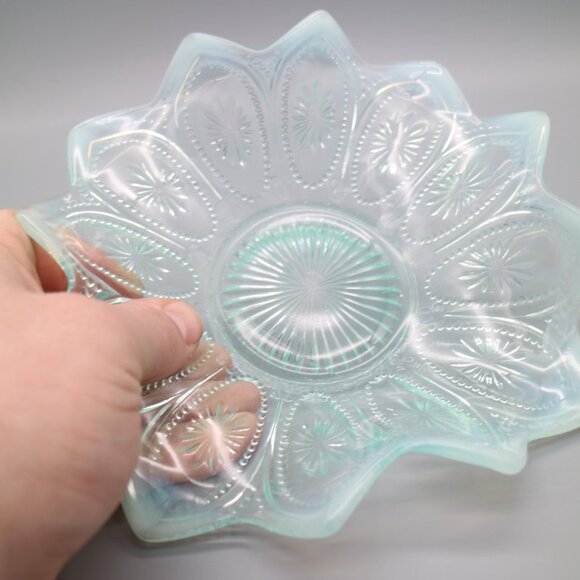 Antique Northwood Spokes and Wheels Pattern Blue Opalescent Glass Bowl c1906 - Picture 6 of 8